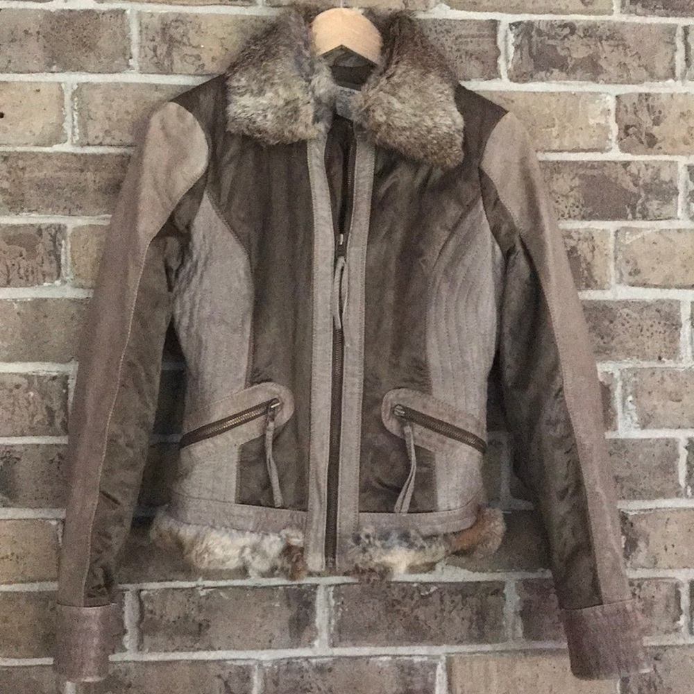 Cache Rabbit Fur Leather Jacket